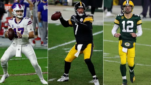 Josh Allen, Ben Roethlisberger y Aaron Rodgers