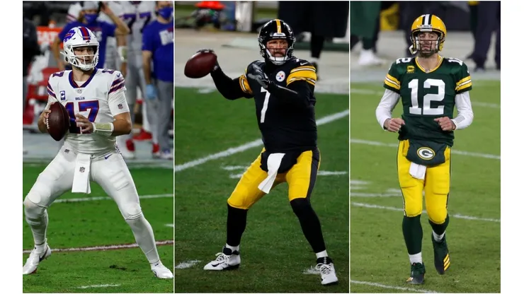 Josh Allen, Ben Roethlisberger y Aaron Rodgers