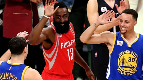 Klay Thompson, James Harden y Stephen Curry
