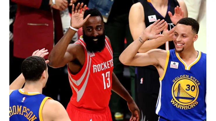 Klay Thompson, James Harden y Stephen Curry