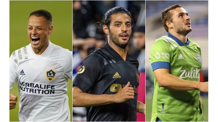 Chicharito Hernández (left), Carlos Vela (center) and Jordan Morris (Getty).