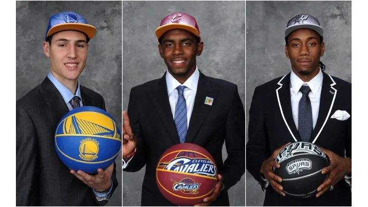 Klay Thompson, Kyrie Irving y Kawhi Leonard