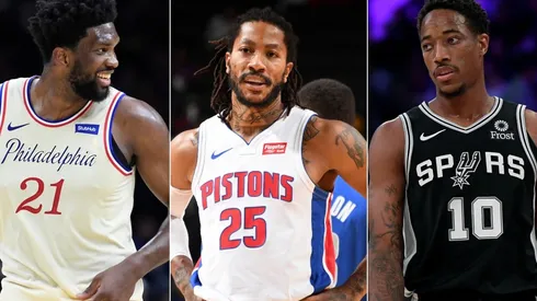 Joel Embiid, Derrick Rose y DeMar DeRozan