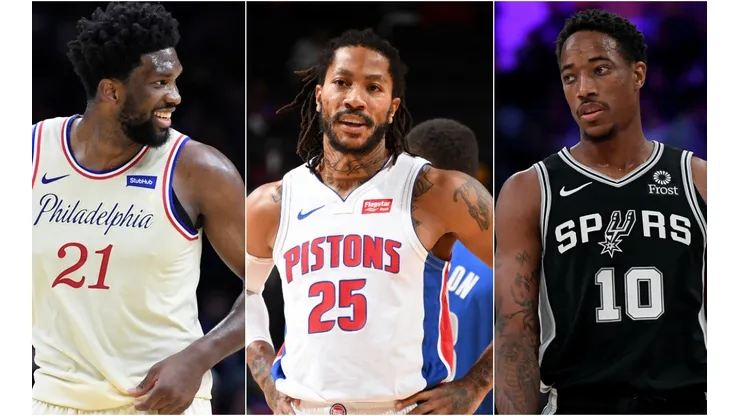 Joel Embiid, Derrick Rose y DeMar DeRozan