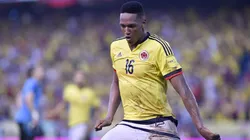 Yerry Mina y su celebración la última vez que le anotó gol a Uruguay.