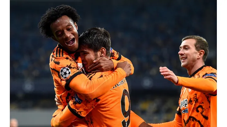 Álvaro Morata festeja su gol en Champions tras la asistencia de Juan Guillermo Cuadrado