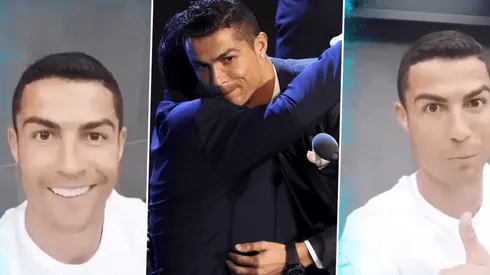 Foto de Cristiano Ronaldo, saludando a Diego Maradona.