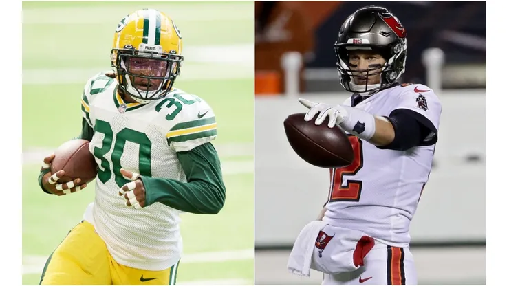 Jamaal Williams y Tom Brady