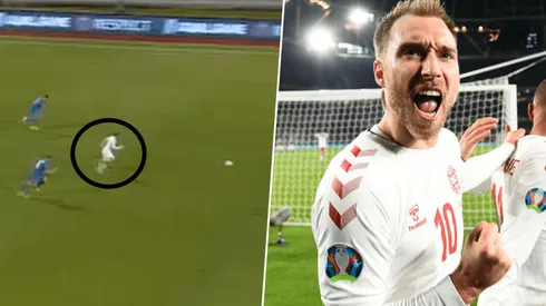 Corrida y festejo de Christian Eriksen.