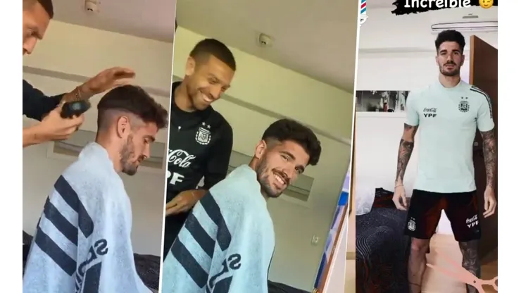 Papu Gómez agarró la máquina y le cortó el pelo a De Paul en la concentración