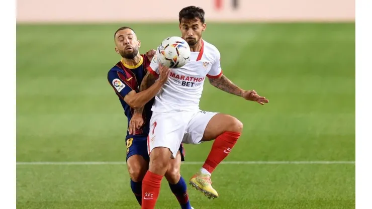 Jordi Alba durante el partido contra Sevilla.
