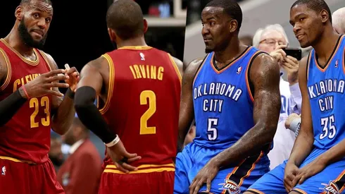 LeBron James, Kyrie Irving, Kendrick Perkins y Kevin Durant