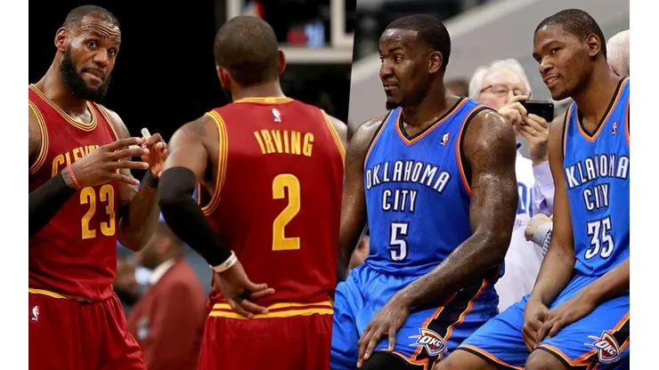 LeBron James, Kyrie Irving, Kendrick Perkins y Kevin Durant
