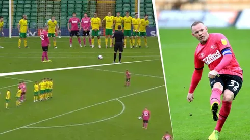 Partido empatado, tiro libre para Derby County a los 87' y Rooney hace esto