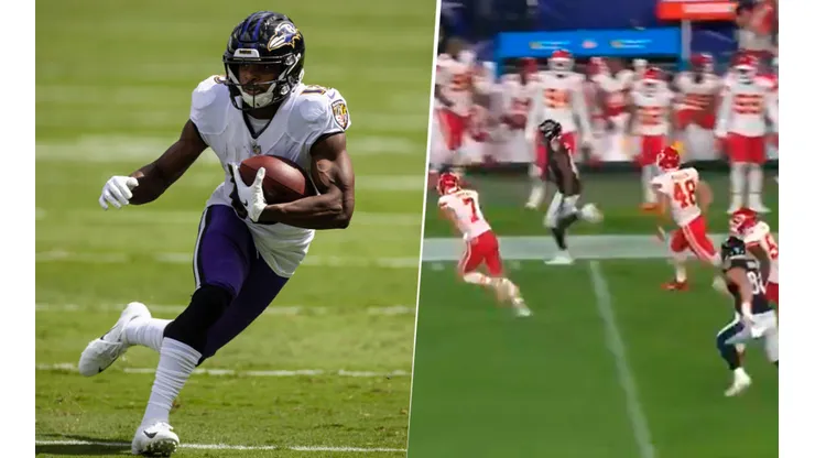 Devolución de patada de los Ravens (Getty y captura de pantalla)