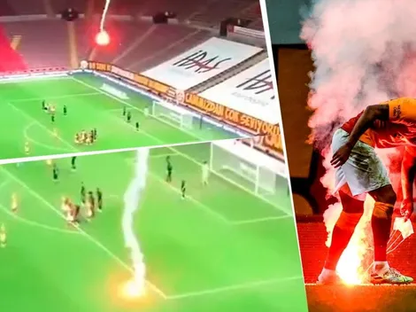 Cuidado, Radamel: en pleno Galatasaray - Fenerbache cayó una bengala