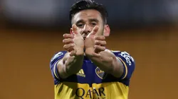 Eduardo Salvio y uno de sus festejos.