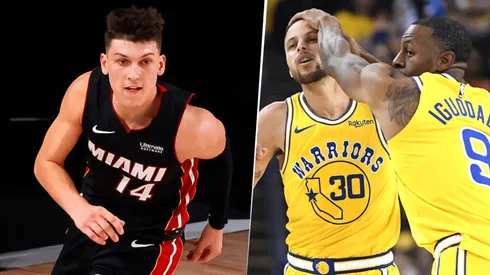 Tyler Herro, Stephen Curry y Andre Iguodala