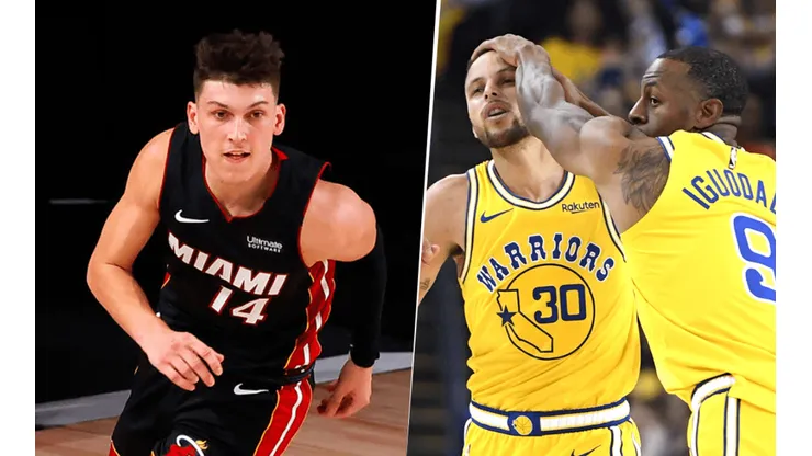 Tyler Herro, Stephen Curry y Andre Iguodala