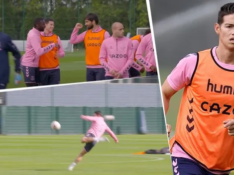 Show time: globitos, goles, barridas y sonrisas de James en práctica de Everton
