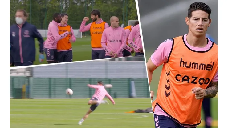 Show time: globitos, goles, barridas y sonrisas de James en práctica de Everton