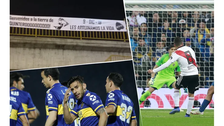 Foto de los jugadores de Boca, Juanfer Quintero y el pasacalle.