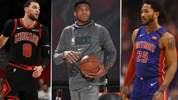 Zach LaVine, Giannis Antetokounmpo y Derrick Rose (Getty Images)