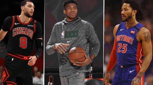 Zach LaVine, Giannis Antetokounmpo y Derrick Rose (Getty Images)