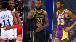 Isiah Thomas Michael Jordan LeBron James y Kareem Abdul - Jabbar (Getty Images)