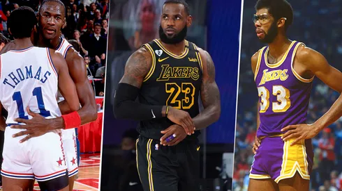Isiah Thomas Michael Jordan LeBron James y Kareem Abdul - Jabbar (Getty Images)