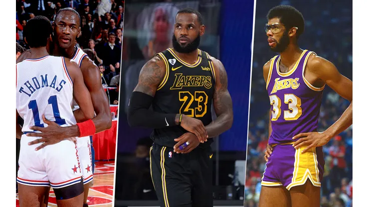 Isiah Thomas Michael Jordan LeBron James y Kareem Abdul - Jabbar (Getty Images)