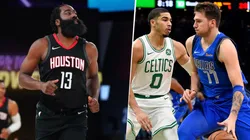 James Harden, Jayson Tatum y Luka Doncic (Getty Images)