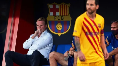 Ronald Koeman y Lionel Messi en acción.