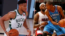 Giannis Antetokounmpo, LeBron James y Kevin Durant (Getty Images)
