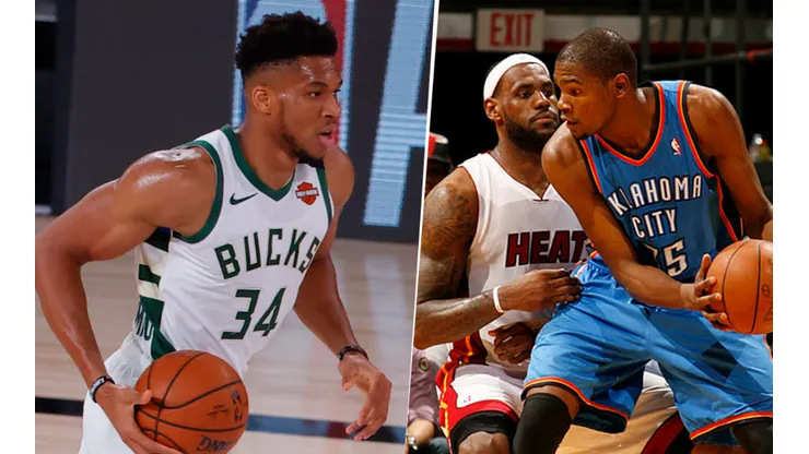 Giannis Antetokounmpo, LeBron James y Kevin Durant (Getty Images)