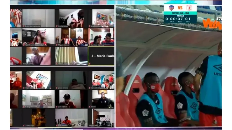 Así se vio la "Tribuna Virtual" en la transmisión del primer juego de la Superliga 2020 en Win Sports +.