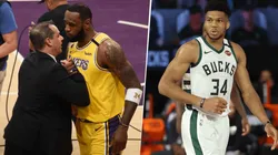 Frank Vogel, LeBron James y Giannis Antetokounmpo (Getty Images)