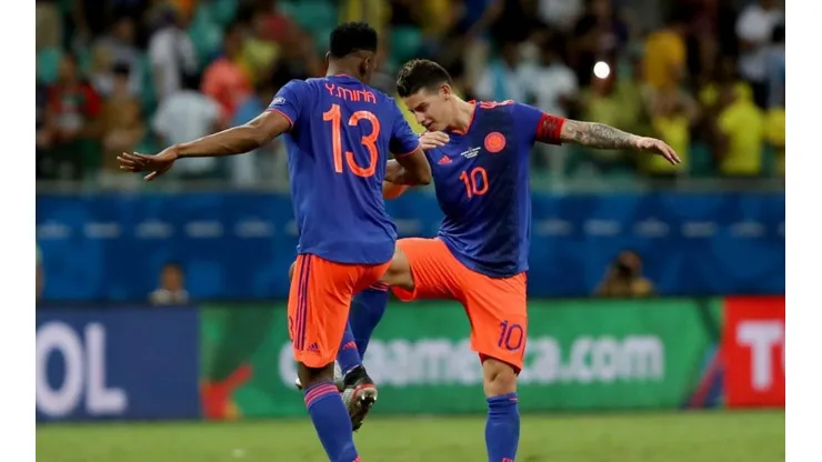 Yerry Mina y James Rodríguez, juntos en la Selección Colombia.