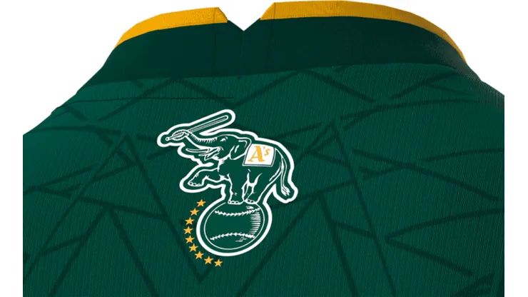 Jersey de futbol de Oakland Athletics MLB vista desde el cuello.