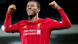 Georginio Wijnaldum festejando un gol en Liverpool.