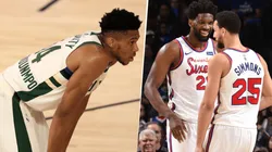 Giannis Antetokounmpo, Joel Embiid y Ben Simmons (Getty Images)