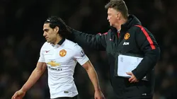 Radamel Falcao y Louis Van Gaal en su etapa juntos en el Manchester United.