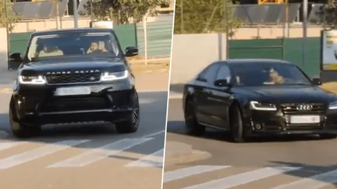 Los futbolistas llegando al entrenamiento de Barcelona.