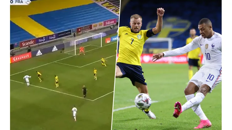 Gran jugada de Mbappé para el 1-0 ante Suecia.