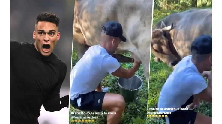 Lautaro Martínez ordeñó a una vaca y se pegó el susto de su vida