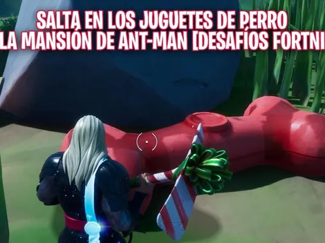 Rebota sobre juguetes de perro en la mansión de Ant-Man - Desafíos Fortnite