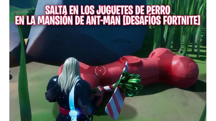 Rebota sobre juguetes de perro en la mansión de Ant-Man - Desafíos Fortnite