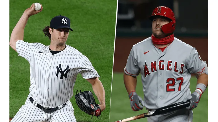 Gerrit Cole y Mike Trout (Getty Images)