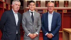 James Rodríguez y Carlo Ancelotti juntos en la época del Bayern Múnich.