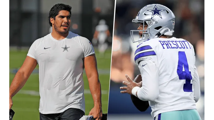 Isaac Alarcón y Dak Prescott (@SomosCowboys y Getty Images)